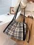 Tweed Plaid Pattern Shoulder Tote Bag