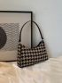 Houndstooth Pattern Baguette Bag