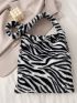 Fuzzy Zebra Stripe Print Square Bag