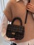 Tweed Plaid Pattern Flap Satchel Bag