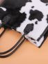 Cow Print Fluffy Top Handle Bag