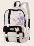 Colorblock Release Buckle Decor Backpack With Cartoon Bag Charm