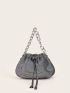 Mini Drawstring Design Rhinestone Chain Bag