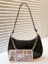 Crocodile Embossed Chain Baguette Bag