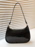 Crocodile Embossed Chain Baguette Bag