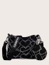 Heart Graphic Chain Decor Crossbody Bag With Coin Case