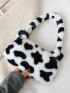 Fuzzy Cow print Baguette Bag