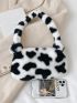 Fuzzy Cow print Baguette Bag