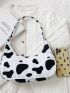 Cow Pattern Nylon Baguette Bag