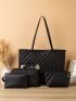 4pcs Twilly Scarf Decor Quilted Pattern Shoulder Tote Bag Set