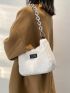 Letter Patch Chain Fluffy Baguette Bag