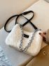 Letter Patch Chain Fluffy Baguette Bag