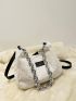 Letter Patch Chain Fluffy Baguette Bag