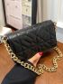 Quilted Pattern Chain Flap Square Bag