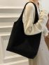 Pocket Front Corduroy Shoulder Tote Bag