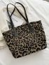 Leopard Pattern Canvas Shoulder Tote Bag