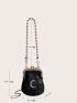 Mini Moon Decor Textured Chain Shoulder Bag