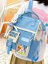 Colorblock Letter Patch Doll Decor Functional Backpack