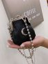 Mini Moon Decor Textured Chain Shoulder Bag