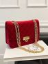 Velvet Quilted Embossed Flap Square Bag