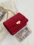 Velvet Quilted Embossed Flap Square Bag