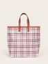 Letter Patch Plaid Pattern Top Handle Bag