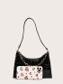 Chain Decor Croc Embossed Shoulder Bag