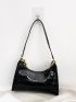 Mini Crocodile Embossed Chain Baguette Bag