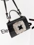 Metallic Crocodile Embossed Rhinestone Decor Satchel Bag