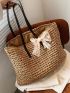 Bow Decor Straw Tote Bag