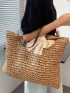 Bow Decor Straw Tote Bag