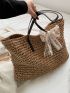 Bow Decor Straw Tote Bag