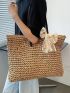 Bow Decor Straw Tote Bag