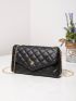 Quilted Embossed Flap Chain Bag