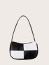 Two Tone Zipper Baguette Bag