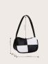 Two Tone Zipper Baguette Bag