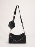 Solid Quilted Chain Decor Crossbody Bag With Purse