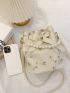 Mini Floral Embroidered Faux Pearl Decor Bucket Bag