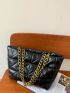 Solid Quilted Chain Shoulder Tote Bag