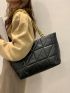 Solid Quilted Chain Shoulder Tote Bag