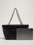 Solid Quilted Chain Shoulder Tote Bag