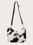 Cow Print Chain Decor Crossbody Bag