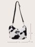 Cow Print Chain Decor Crossbody Bag