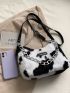 Cow Print Chain Decor Crossbody Bag