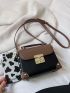 Mini Litchi Embossed Studded Decor Push Lock Flap Square Bag