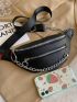 Chain Decor Zip Front Fanny Pack