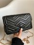 Chevron Quilted Chain Flap Square Bag