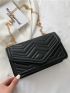 Chevron Quilted Chain Flap Square Bag