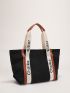 Letter Graphic Shoulder Tote Bag