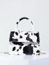 Mini Cow Pattern Flap Satchel Bag